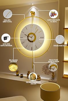MetaQuartz Aksesuar Metal - İskandinav Kadran Gold (BÜYÜK BOY 50X75CM) (3adet Pil Gelmektedir)- Metal Duvar Saati gold 75 x 50