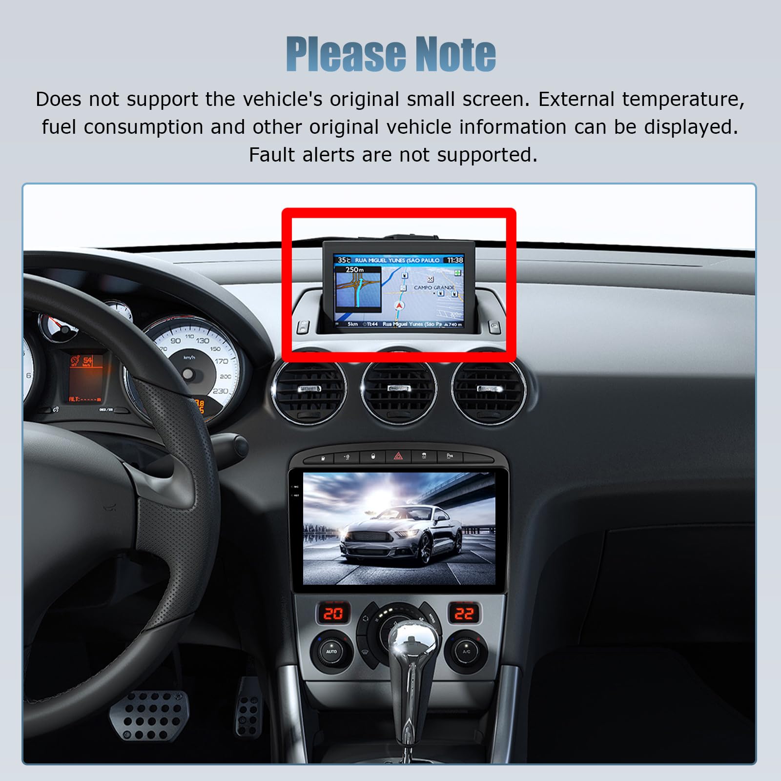 Roinvou Ekran samochodowy 4+64G do Peugeot 308 408 2007-2015 CarPlay Android Auto, 9-calowy ekran dotykowy Incell Android 15 Stereo samochód z GPS Bluetooth EQ WIFI RDS FM SWC kamera cofania