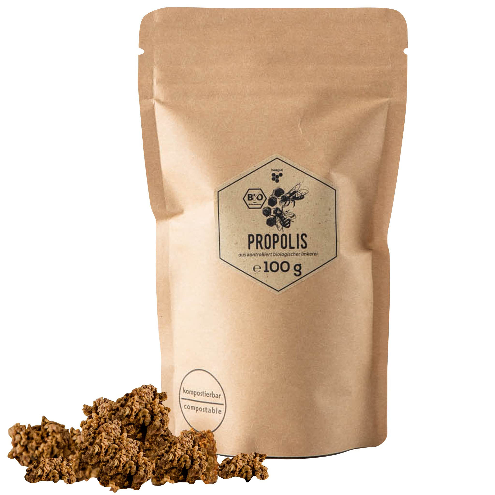 beegut BIO Propolis roh, natürliches, frisch geerntetes & reines Bienenharz, 100g zur eigenen Weiterverarbeitung, 100% aus BIO Imkerei