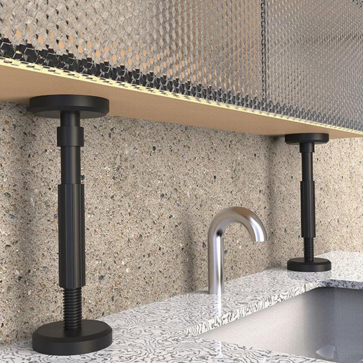 SHINEOFI 2 Pcs Adjustable Undermount Sink Brackets Support Poles with Nylon Base Cabinet Support Rods for Bathroom and Kitchen Anti-Shake Repair Kit for Stable Furniture Installation