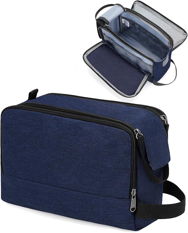 Necessaire de viagem WANDF para homens com zíper duplo, azul