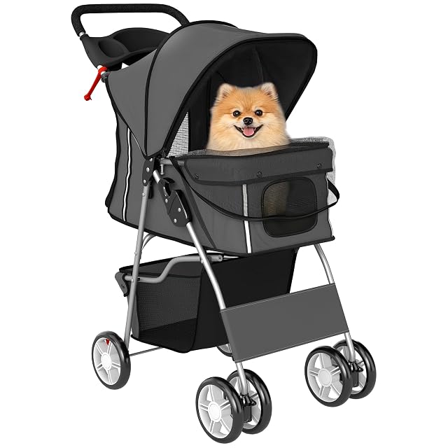 PawHut Carrito de Perros Gatos Plegable hasta 10kg 77x44x102cm Gris Oscuro