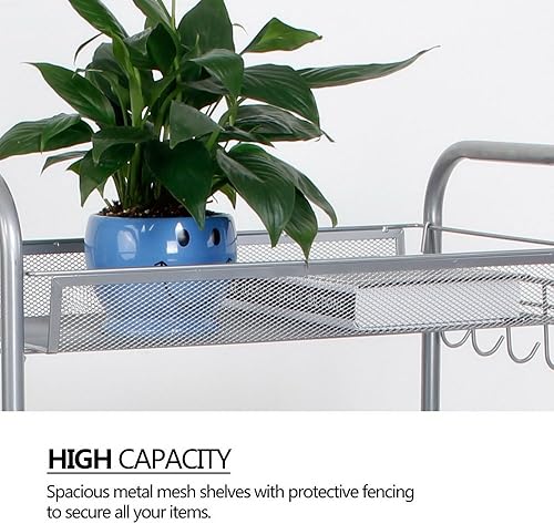 Miniatura 3 de Carrito con ruedas de 4 niveles multifuncional, carrito de almacenamiento de malla, estante de escalera de panal de abeja, estante extraíble para