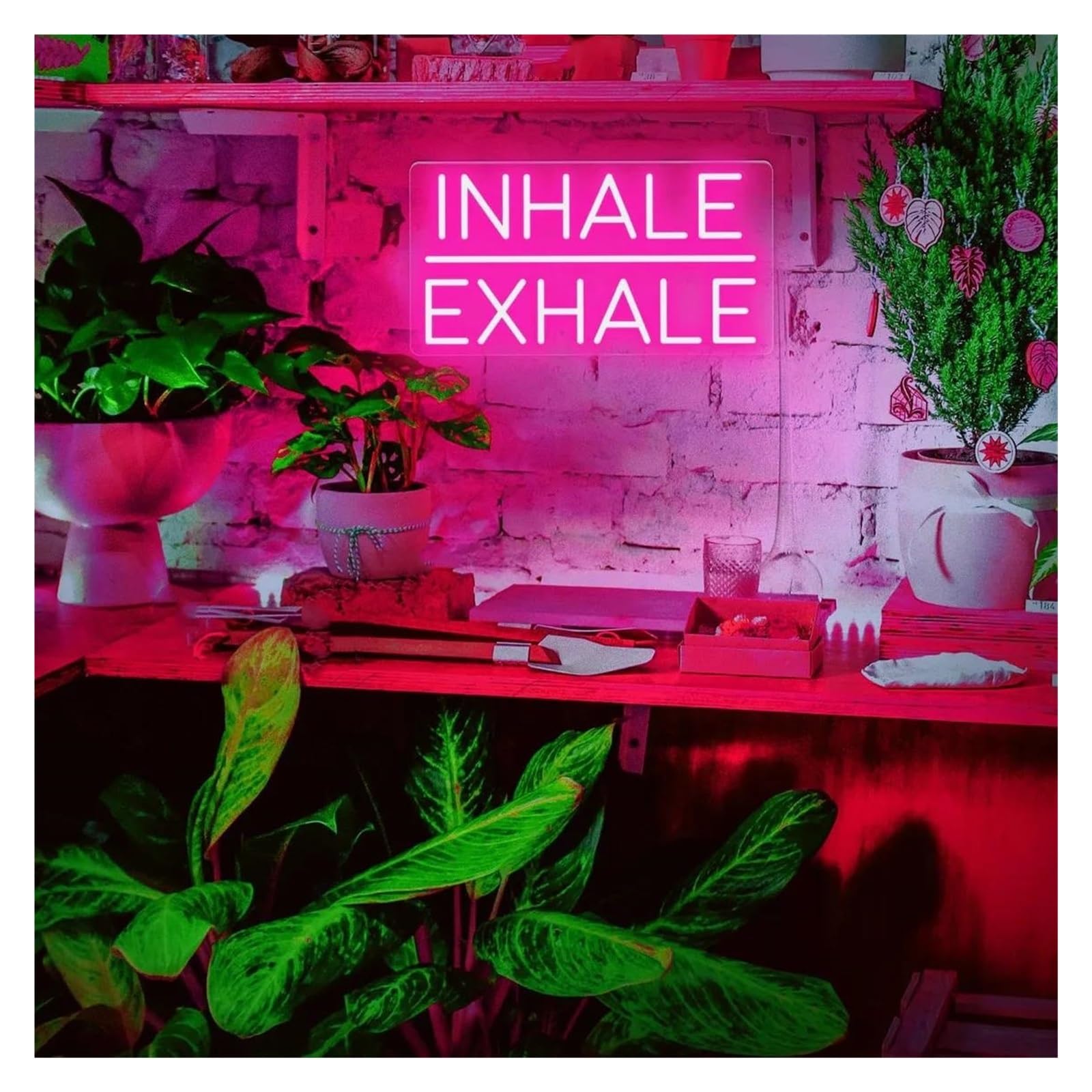 LEMST Signs Lamp Inhale Exhale Neon Sign, Fitness，Yoga Studio Decoration, Pilates Art 40x20cm(Pink)