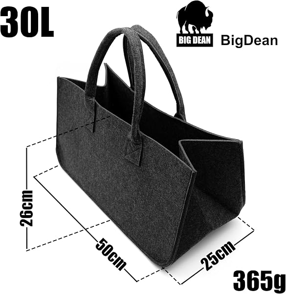 BigDean 2 Stück Filztasche groß in Anthrazit für Kaminholz oder als Shopper verwendbar – Kaminholzkorb im leichten & kompakten Design – faltbarer Holzkorb - 3