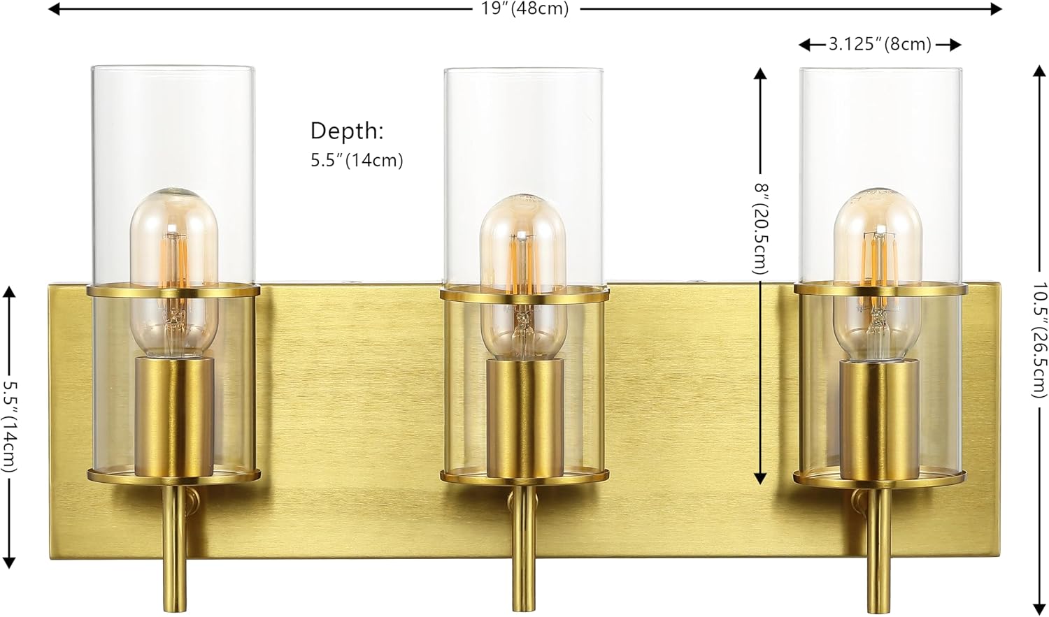 SAFAVIEH Lighting Collection Jester Brass Gold/Clear 3-Light Wall Sconce Light Fixture (LED Bulbs Included)