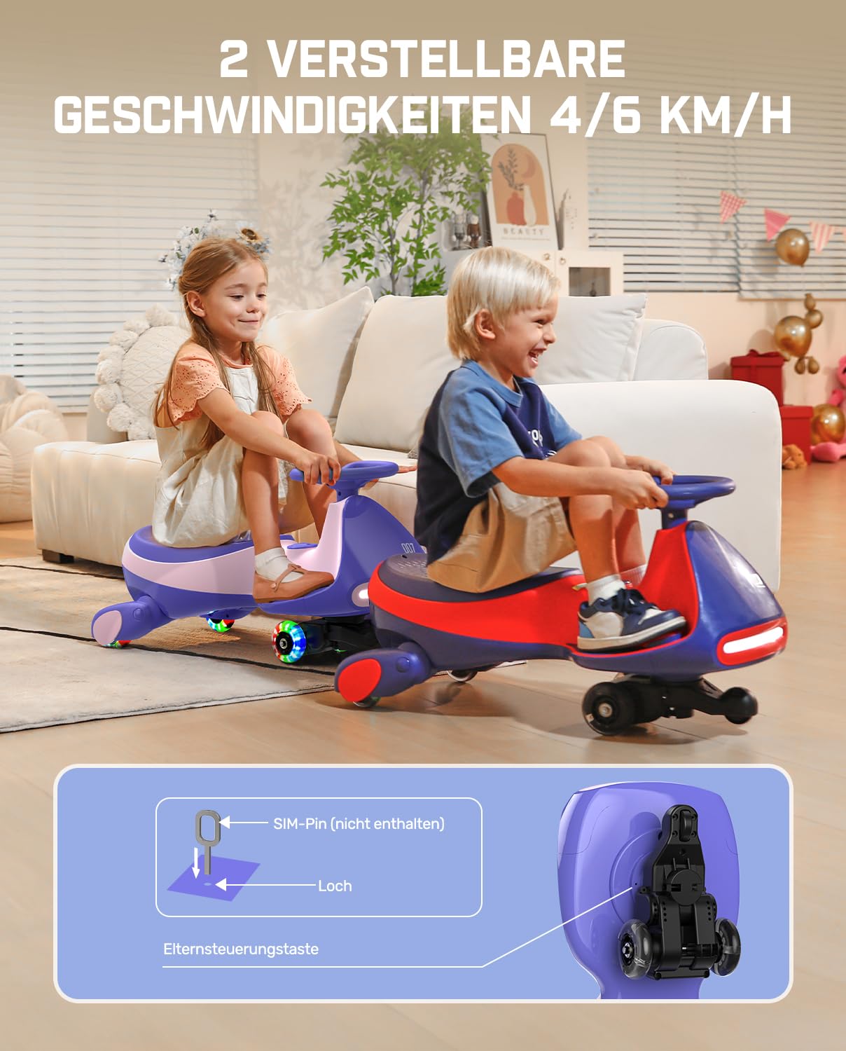 FanttikRide N7 Pro Kinder Elektroauto, Elektrisches Rutschauto mit Pedal, Typ C aufladbar Batterie Kinder Auto, 2 Geschwindigkeit Kippschutz Leuchtende Räder, Bluetooth, für Kind ab 3 Jahren, Blau
