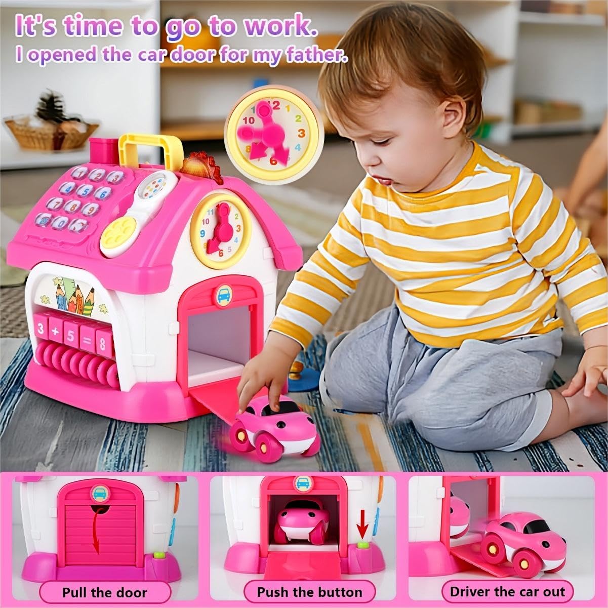 Toys for 1+ Year Old Girls - Montessori 8-in-1 Musical Activity House Toys with Lights, Sounds & Bilingual EN/ES Learning, First Birthday & Xmas Gifts for 1 2 3 Year Old Girl