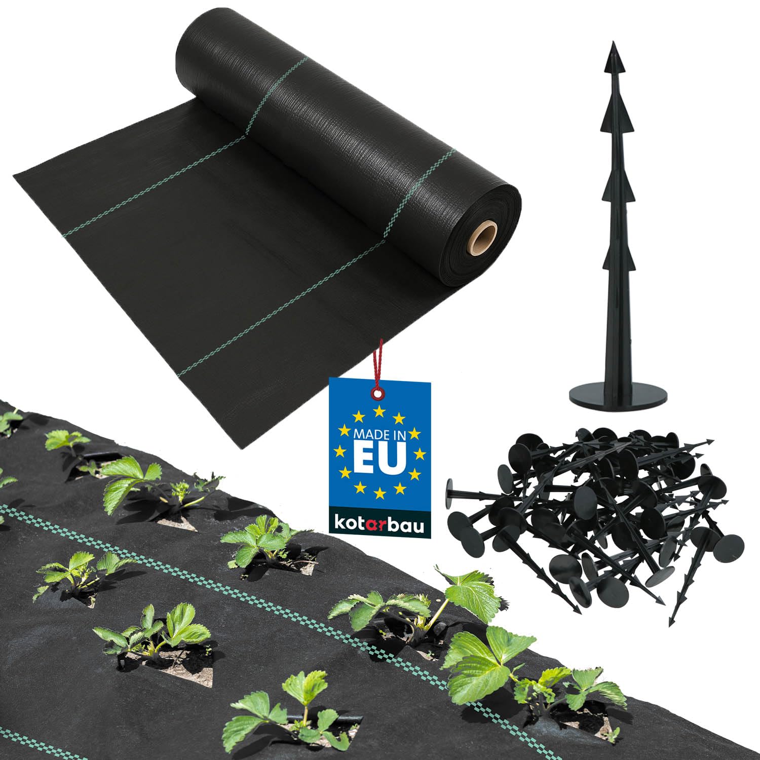KOTARBAU® Unkrautvlies - 70 g/m² - Unkrautflies für Garten - 1,6 x 100 m - mit Erdanker - Schwarz - PP - Gartenvlies - Unkrautvlies Wasserdurchlässig - Unkrautfolie Wasserdurchlässig