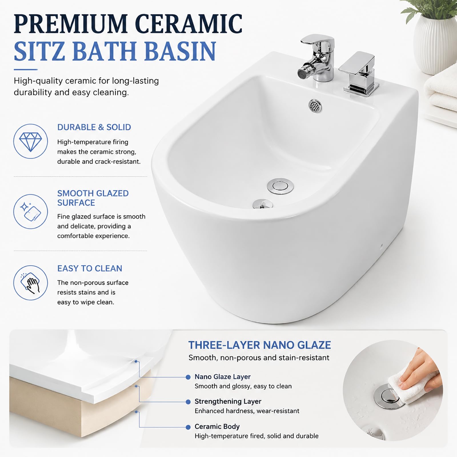 Ceramiczna Umywalka Do Wanny Nasiadowej Z Natryskiem Wody Skierowanym Do Góry, Bidet Do Higieny Osobistej Dla Kobiet, Pielęgnacja Krocza Po Porodzie, Wygodna Umywalka Do Łazienki W Domu