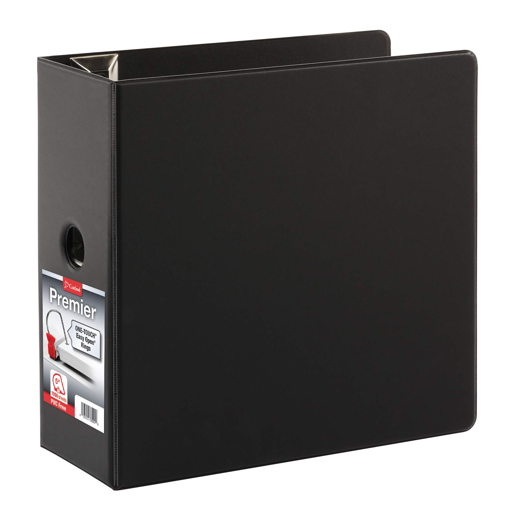 Cardinal 18762CB, raccoglitore a 3 anelli, 15,5 cm Premier Easy Open Binder, chiusura ONE-TOUCH ad anelli inclinati a D, capacità 1.050 fogli, 4 tasche, copertura senza PVC con tirante per ripiano, nero (18762CB)