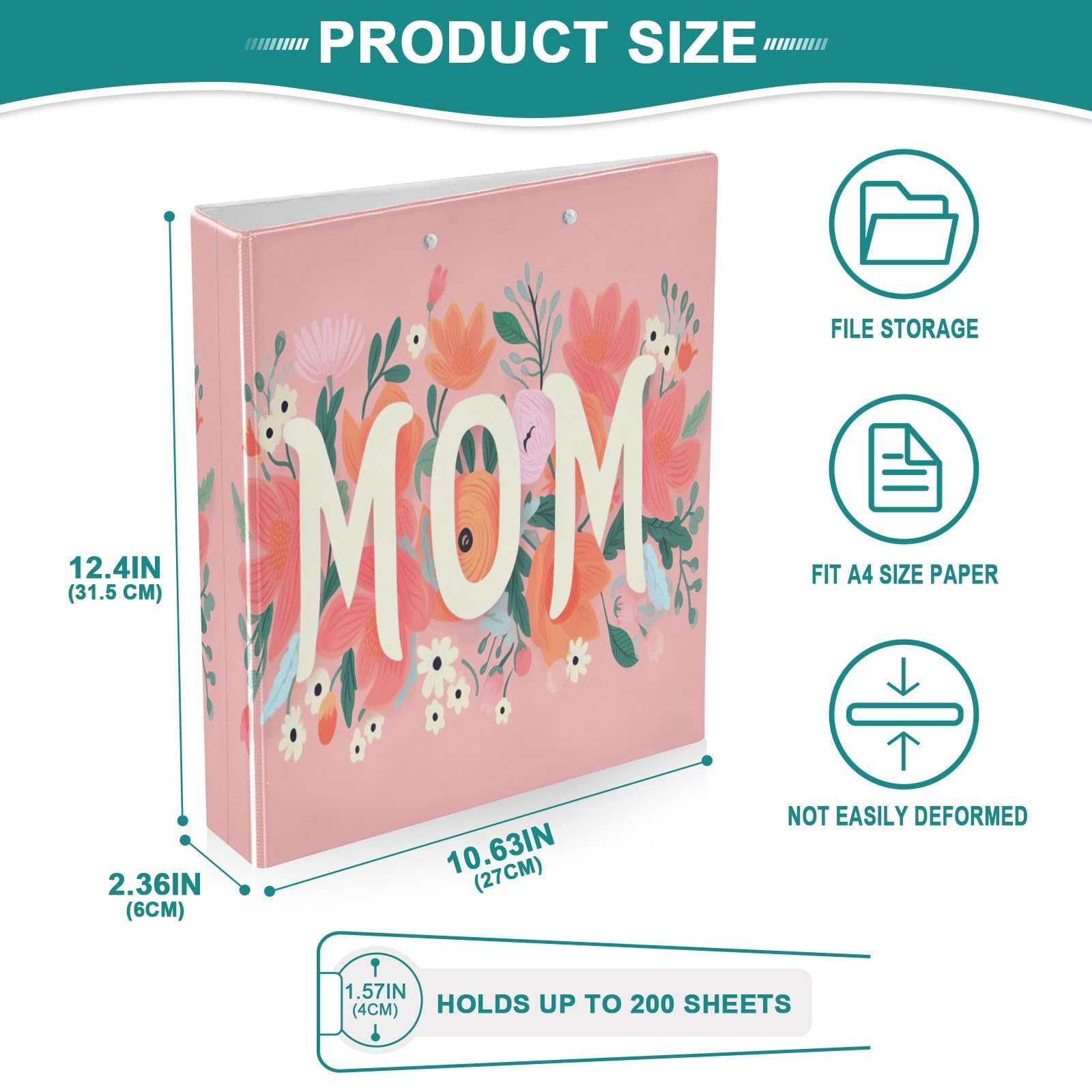 Raccoglitori ad anelli con 3 anelli, 3,8 cm, per la festa della mamma, con clip in metallo, formato A4, organizer per casa e ufficio, confezione da 2