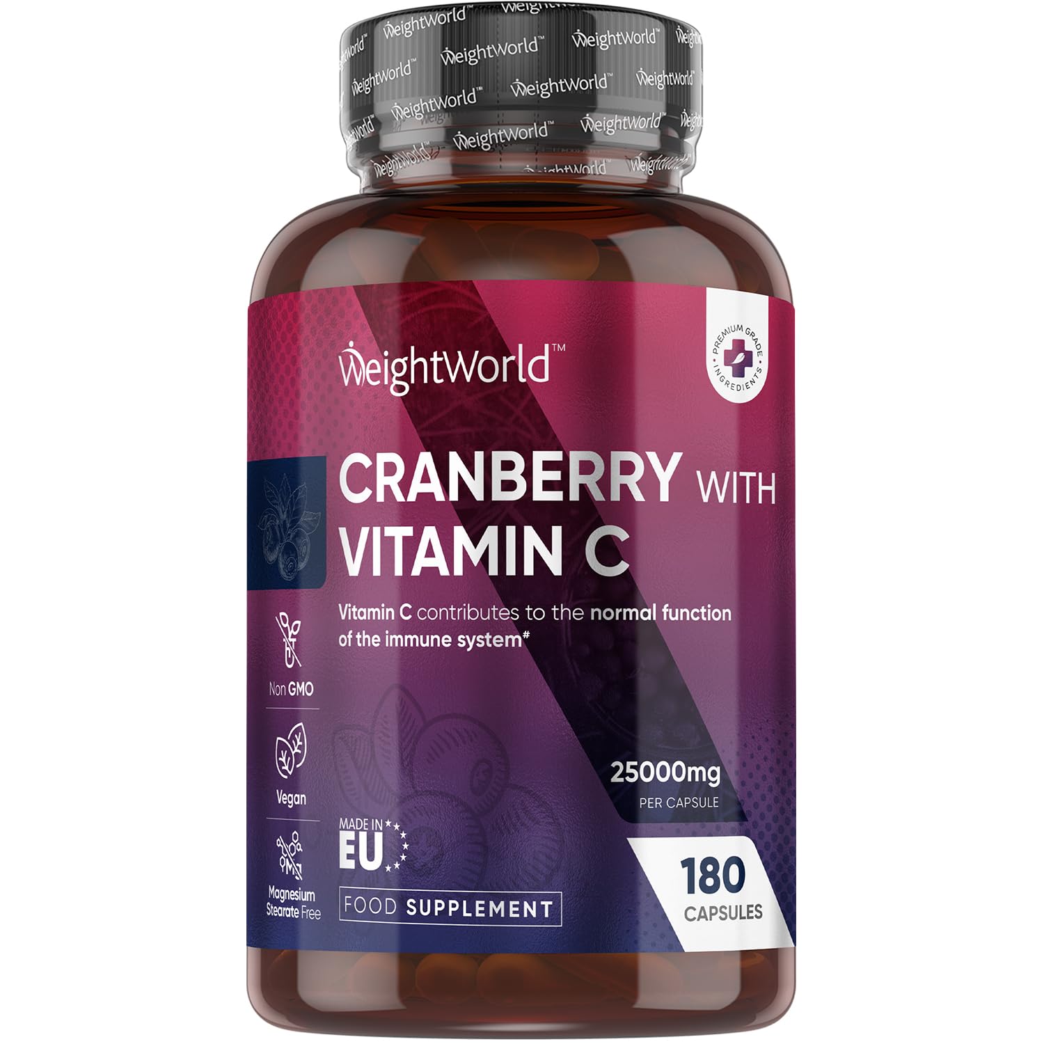 Cranberry Capsules - 180 Capsules - Upto 6 Months Supply - Cranberry Supplements - with Added Vitamin C - Magnesium Stearate-Free - Non-GMO & Vegan-Friendly