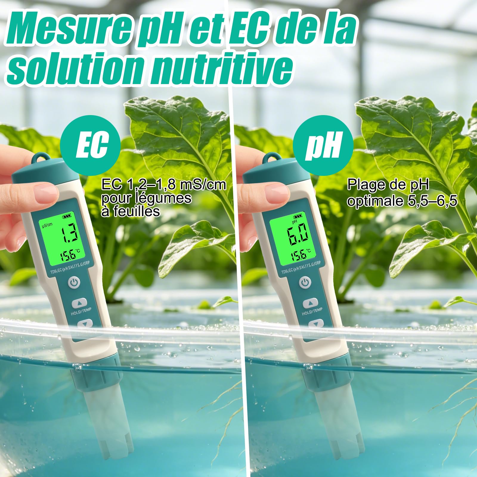Testeur pH Salinité Piscine, Mesure de EC TDS ORP H2 SALT S.G Temp | 8 in 1 analyseur d'eau de piscine, testeur electronique eau pH, mesure electronique spa, aquarium, eau potable