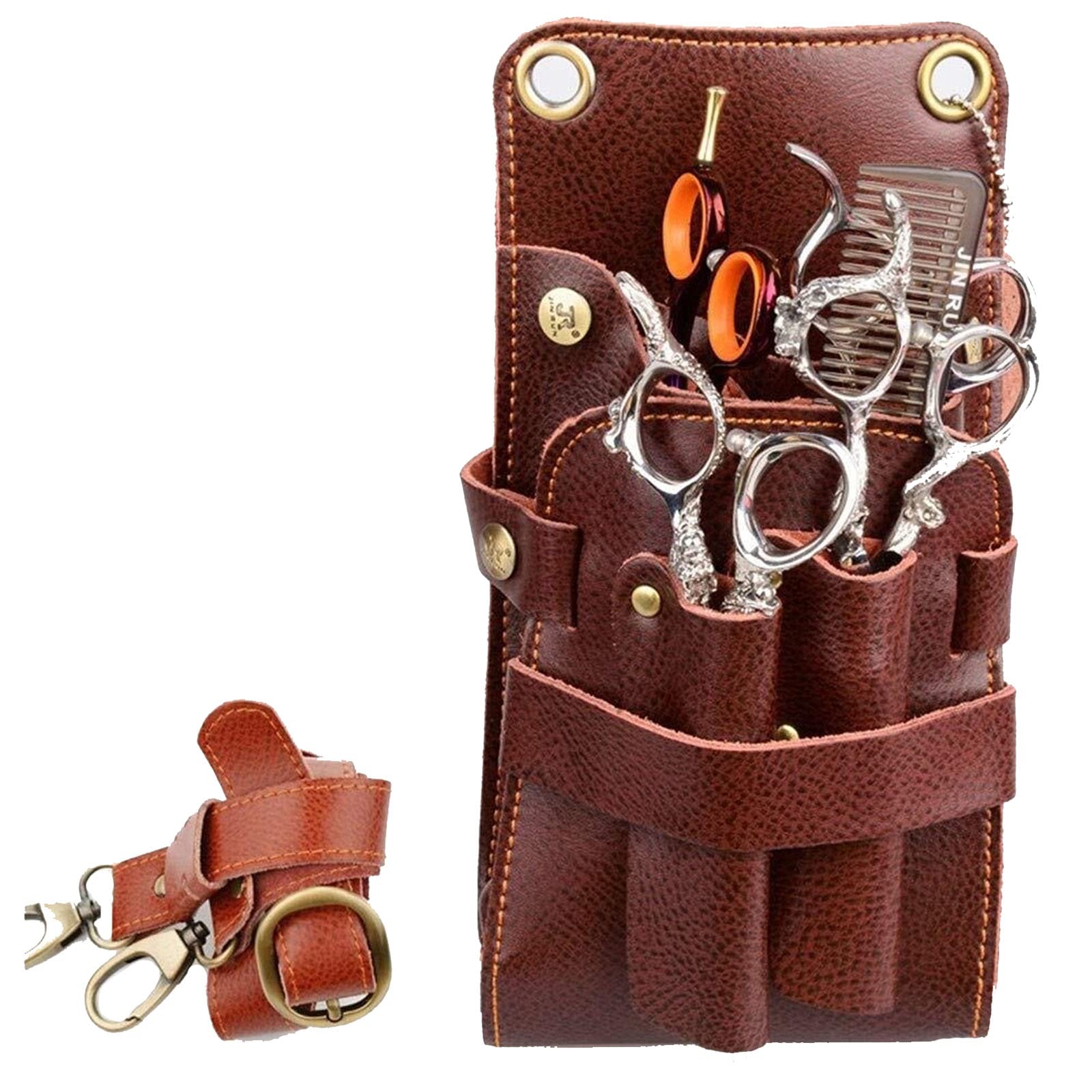 vrfvsdasAAS Hairdressing Tools Waist Bag, Leather Salon Hair Stylist Barber Scissors Shear Hairdressing Holder Pouch Case Bag,for Hairdressers(Brown)