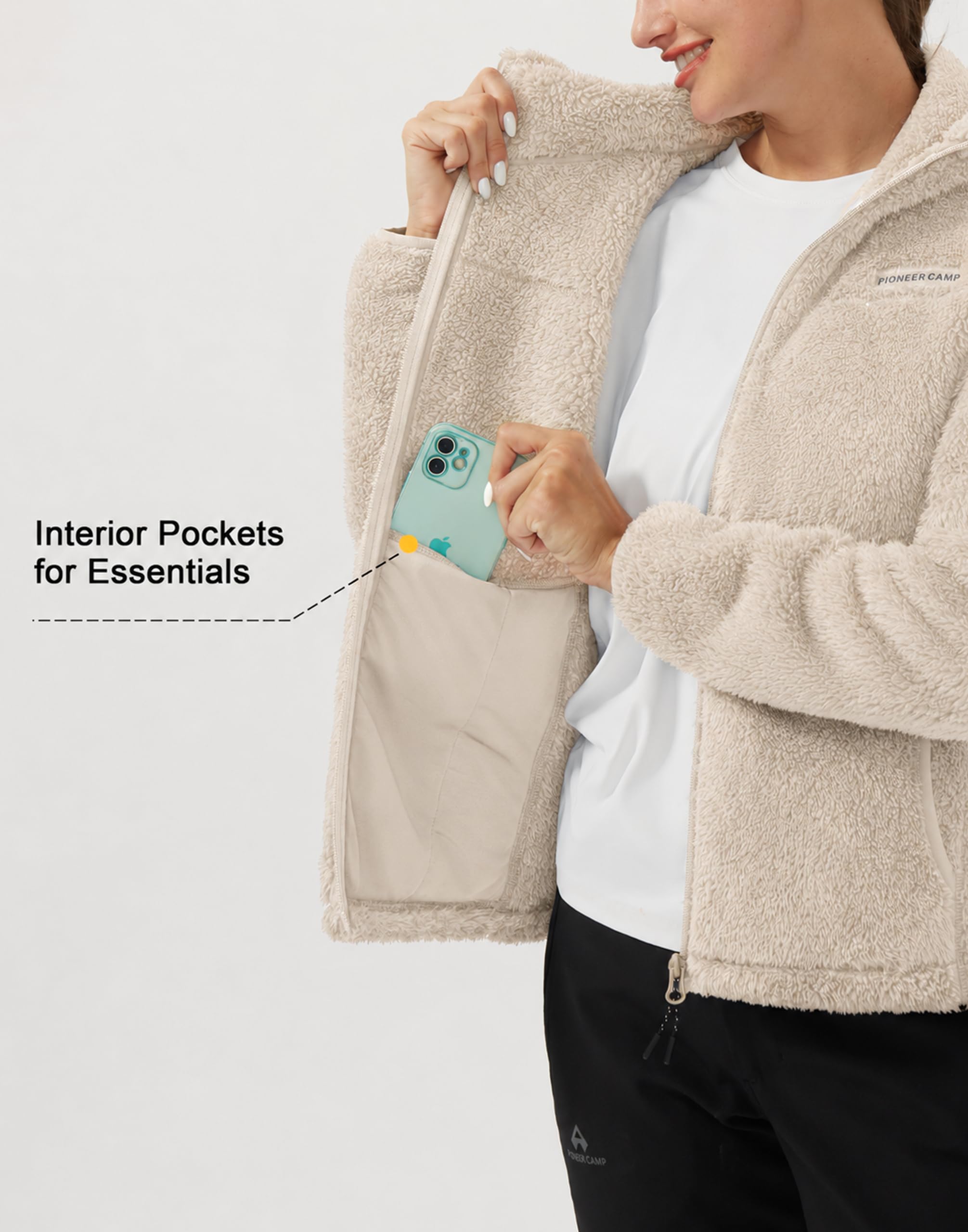 Pioneer Camp Giacca in pile da donna con zip intera, leggera, calda e morbida, con cappuccio, per primavera, autunno, inverno