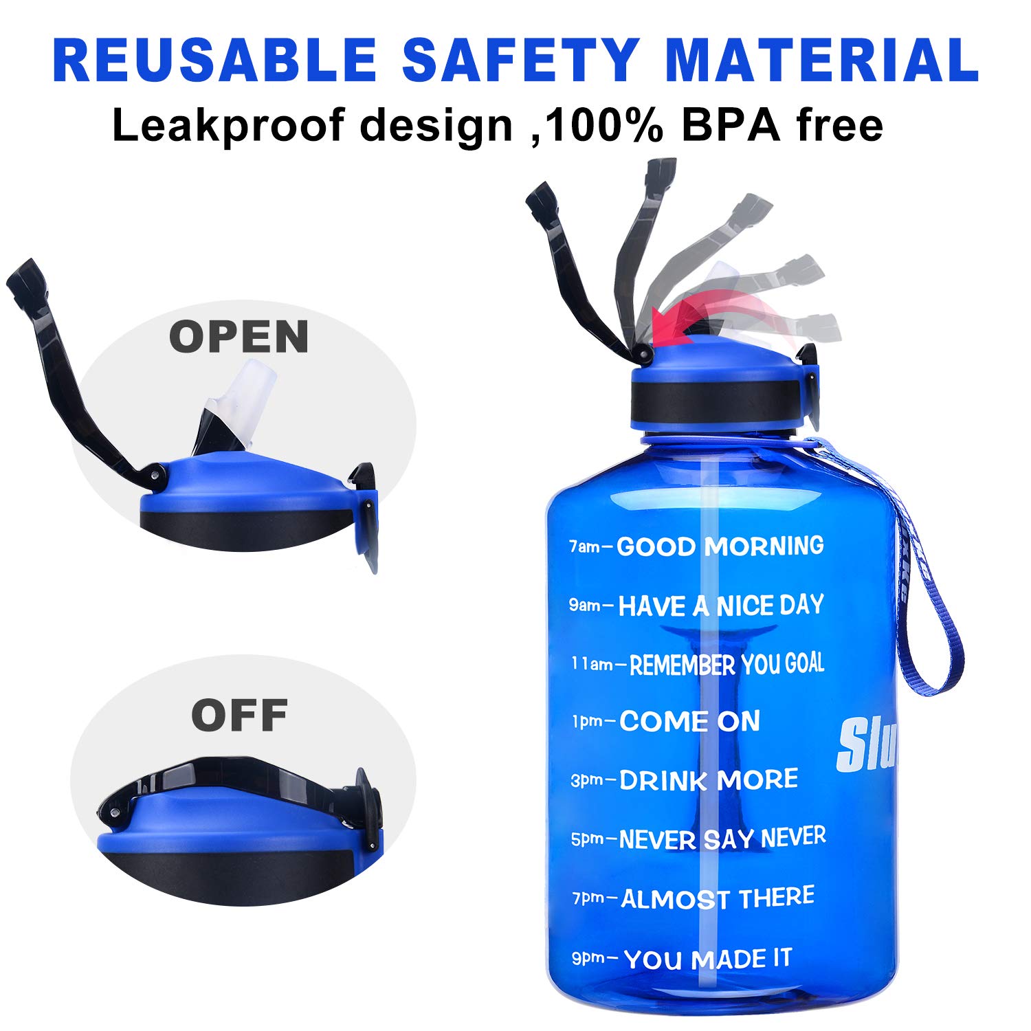 SLUXKE Borraccia da 3800 ml BPA Free, bottiglia d'acqua da 3.8 litri con cannuccia e indicatore del tempo, Borraccia per sport a prova di perdite, per la perdita di peso e per la salute generale