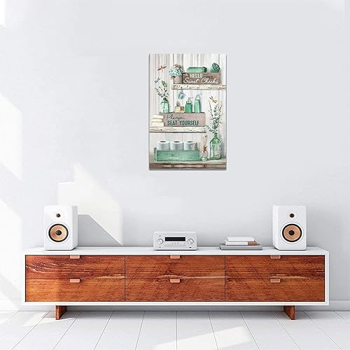 Miniatura 4 de Divertida decoración de baño arte de pared diseño rústico verde azulado decoración de pared libélula reglas de baño pintura en lienzo letreros de