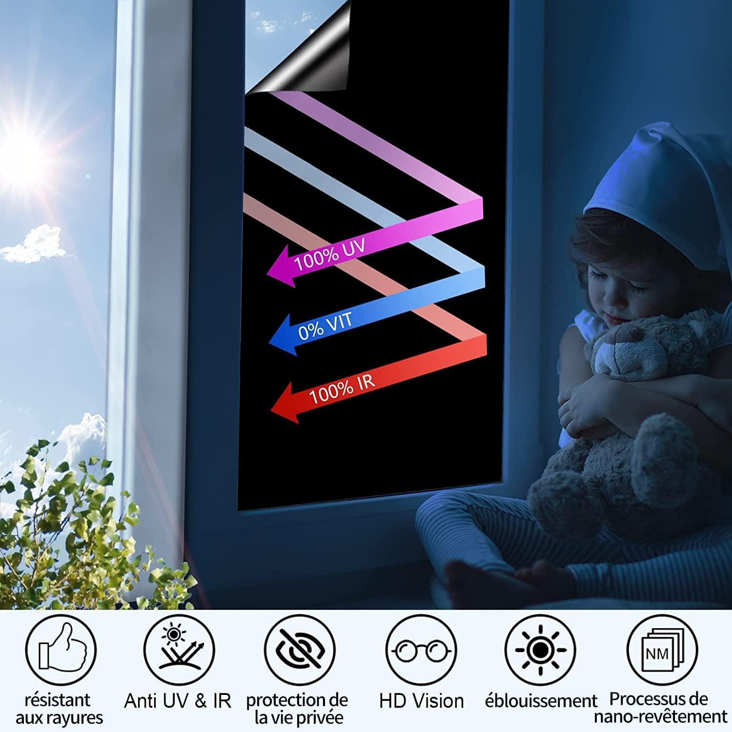Pellicola a specchio, autoadesiva, per la privacy, per finestre dall'interno, anti UV, per la casa, il bagno o l'ufficio, il soggiorno
