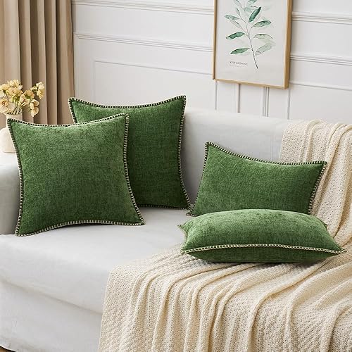 Miniatura 5 de MIULEE Paquete de 2 fundas de almohada para sofá de 18 x 18 pulgadas, fundas de almohada decorativas de granja verde musgo con borde cosido, fundas