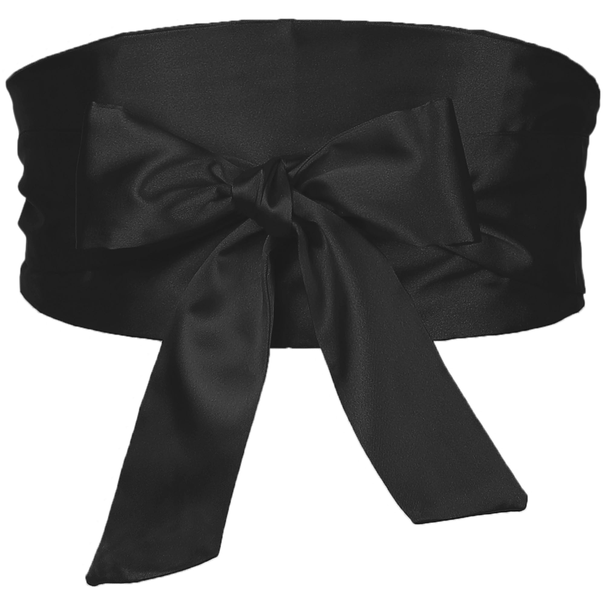 Elerevyo Women Plus Size Satin Silky Obi Belt, Self-Tie Wrap Wide Sash Waistband Belt for Dress Bridal Black 58-78cm/22.83-41.73"