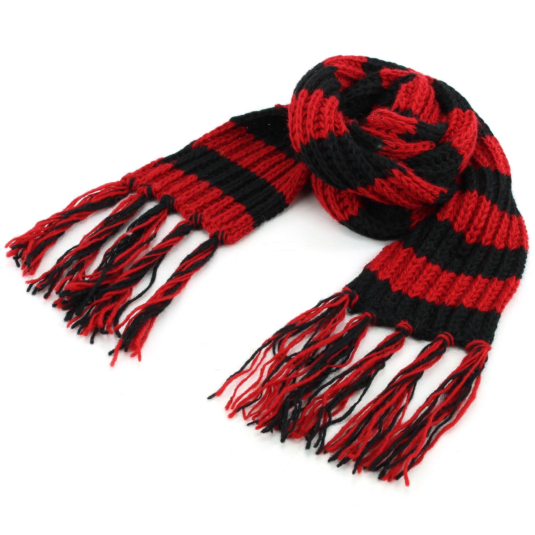 LOUDelephant Hand Knitted Wool Scarf - Stripe Red Black