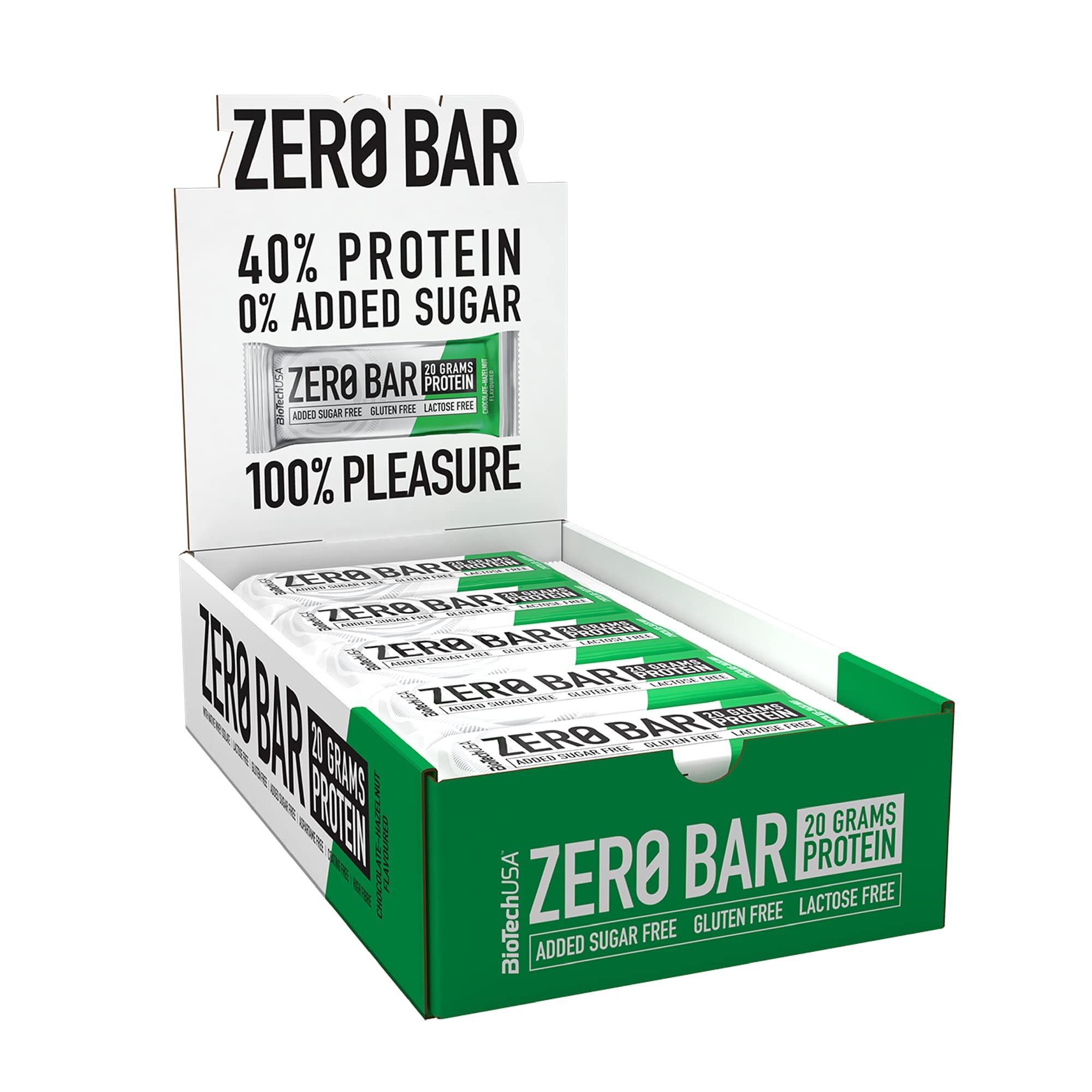 BioTechUSA Zero Bar Protein Snack - Bajo en Azúcar y Sin Lactosa | Textura Crujiente | Deliciosos Sabores | Ideal para Dietas y Entrenamientos, 20*50 g, Chocolate-Avellana