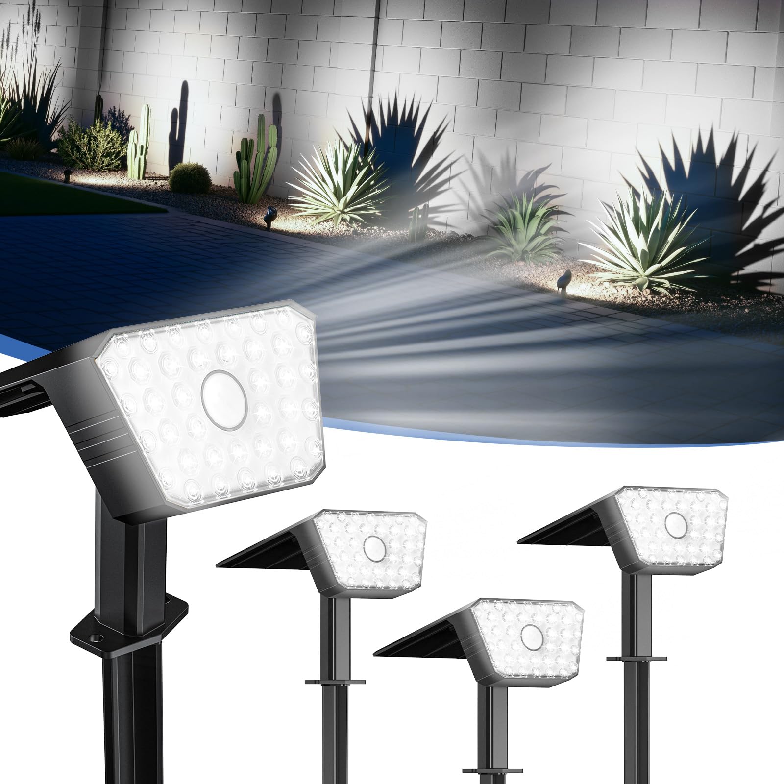 FIFlying Solarlampen für Außen Garten, 2 Stück 7000K Kaltweiß Solarstrahler, Solarleuchte mit IP67 Wasserdicht, 3 Beleuchtungsmodi, für Außen, Garten, Rasen, Anlage, Statue, Hof, Wege