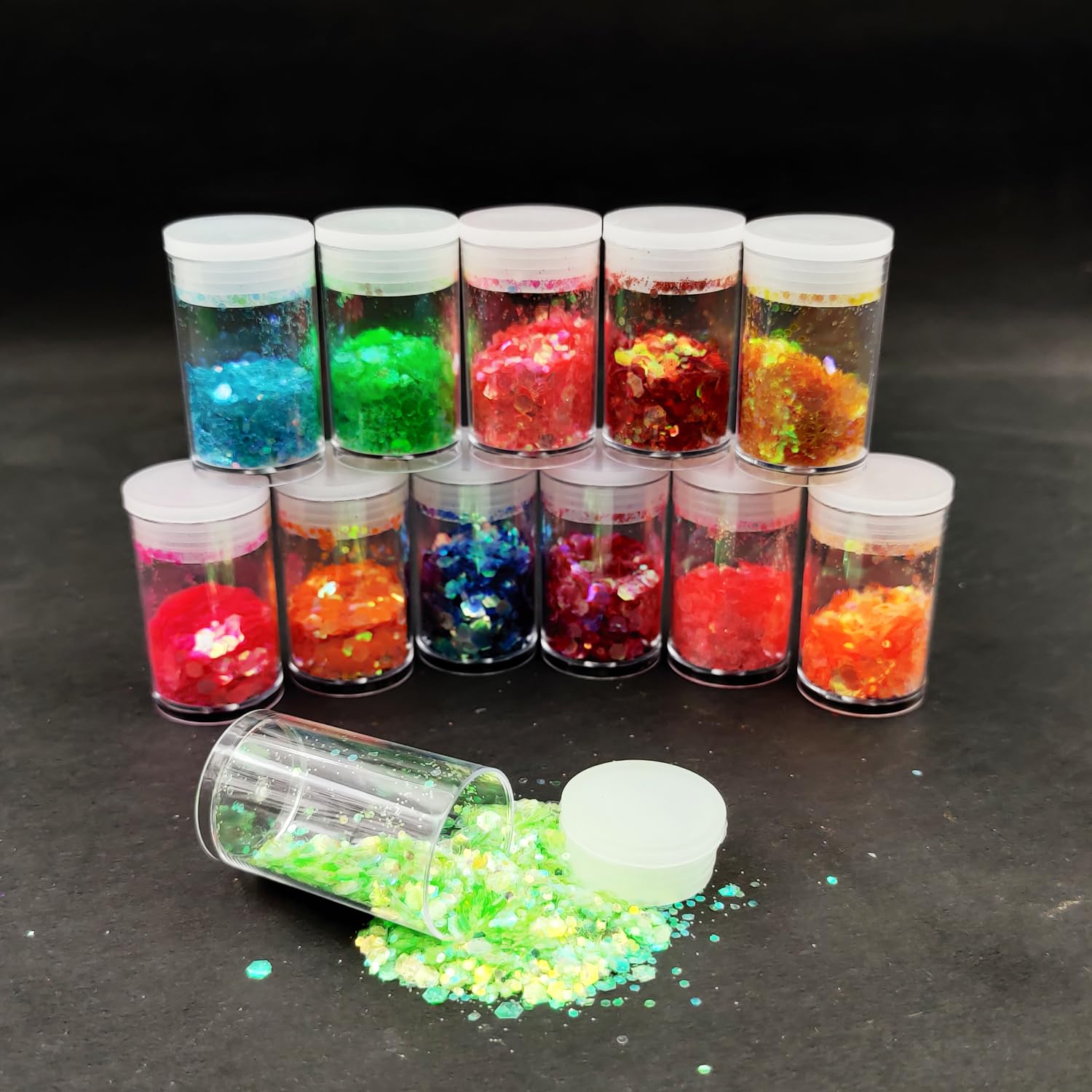 Fluorescent Hexagonal Chunks Glitter Set for Epoxy Resin, Arts & Crafts, Jewellery, Decorations, Nail Art, Body Makeup, Face, Slime, Festival Party Decoration(040)- Pack of 12-image-22