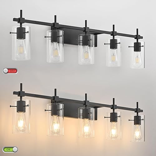 Miniatura 5 de SOLFART Accesorios de iluminación de baño negro mate 5 luces de baño accesorios de iluminación sobre espejo accesorios de luz para baño sobre espejo