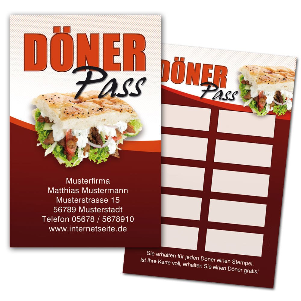 Döner Pass/Bonuskarte Döner/Treuekarte, Gutschein mit Ihrem Firmeneindruck 5000 Stück
