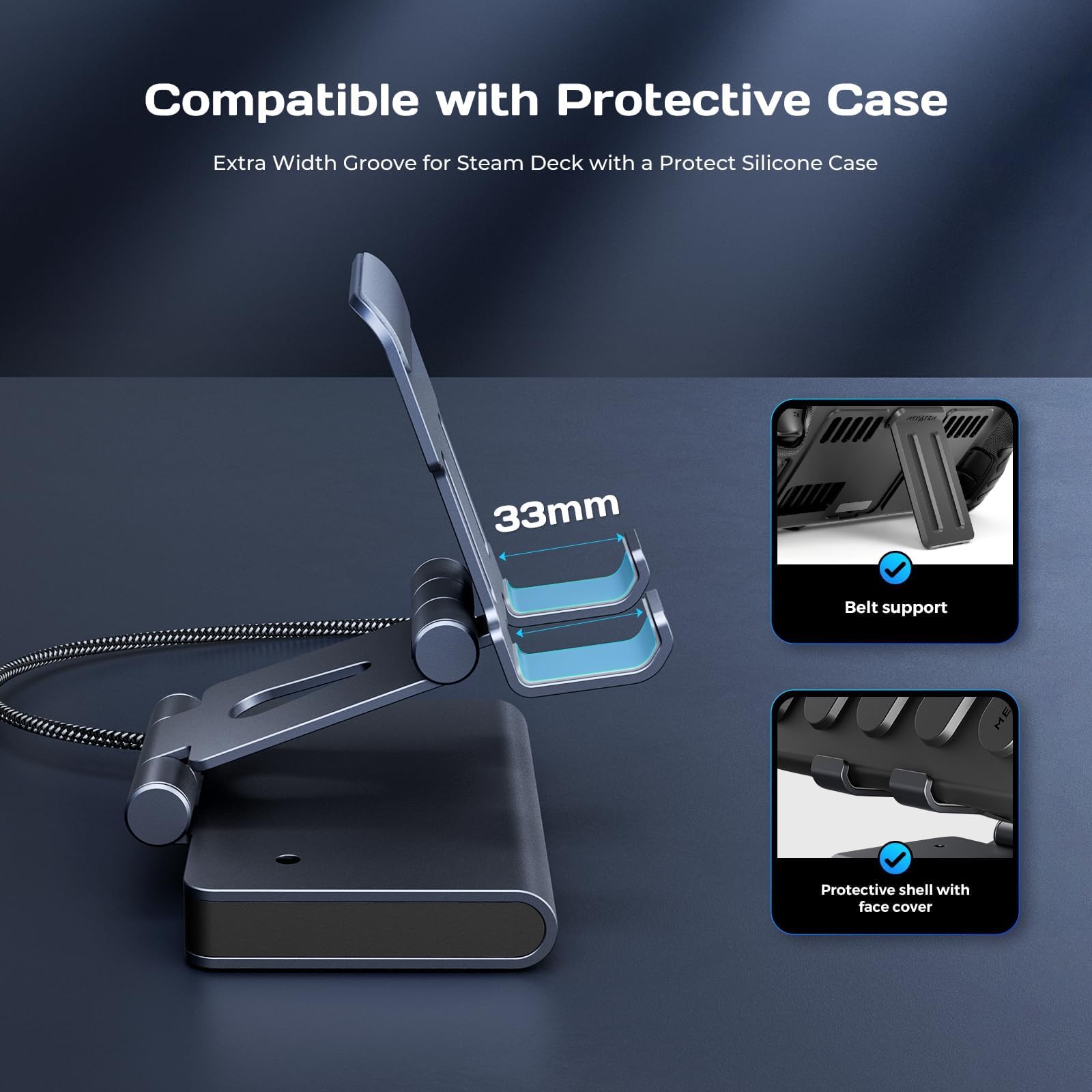Docking station Steam Deck Dock: supporto regolabile 6 in 1 Hub Stream Deck Accessori con HDMI 2.0 4K @ 60Hz TV/1Gb Ethernet/3* USB-A 3.0/PD 3.0 Ricarica rapida per Steam, iPad, altri smartphone nero