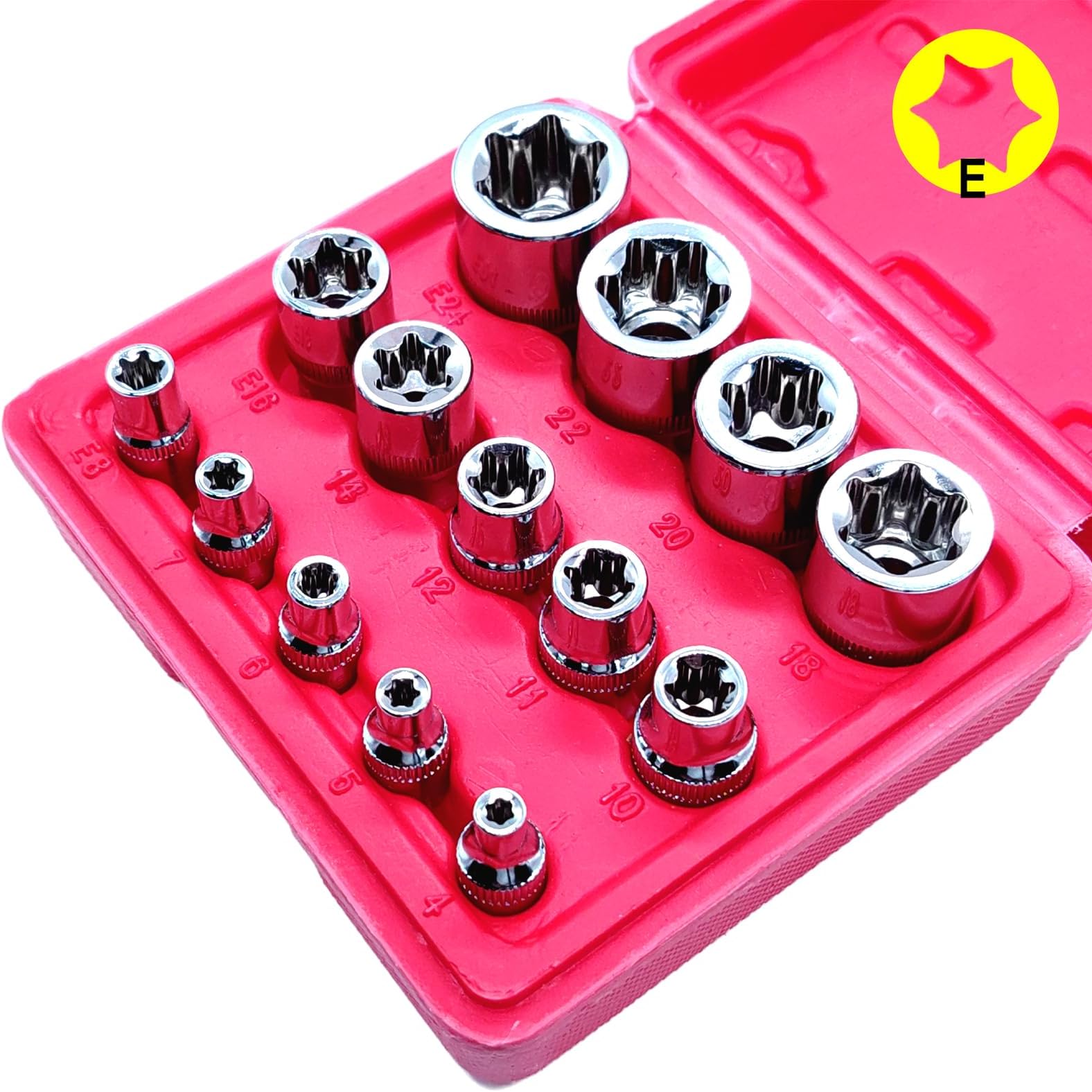 E4 - E24 Socket Set, Female Star Socket, Essential Automotive Tools for Maintaining Engines, Transmission Systems, and Suspension Systems, Suitable for GM, Tesla, and Others.