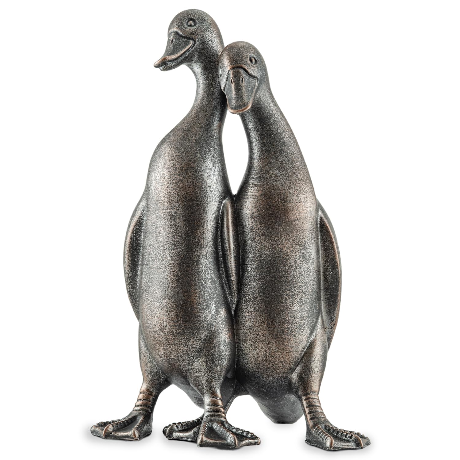 Woodside Large Standing Ducks Garden Ornament Pair – Bronze Effect Resin Duck Statues – Decorative Outdoor Garden Ornaments for Patio, Lawn & Home Décor