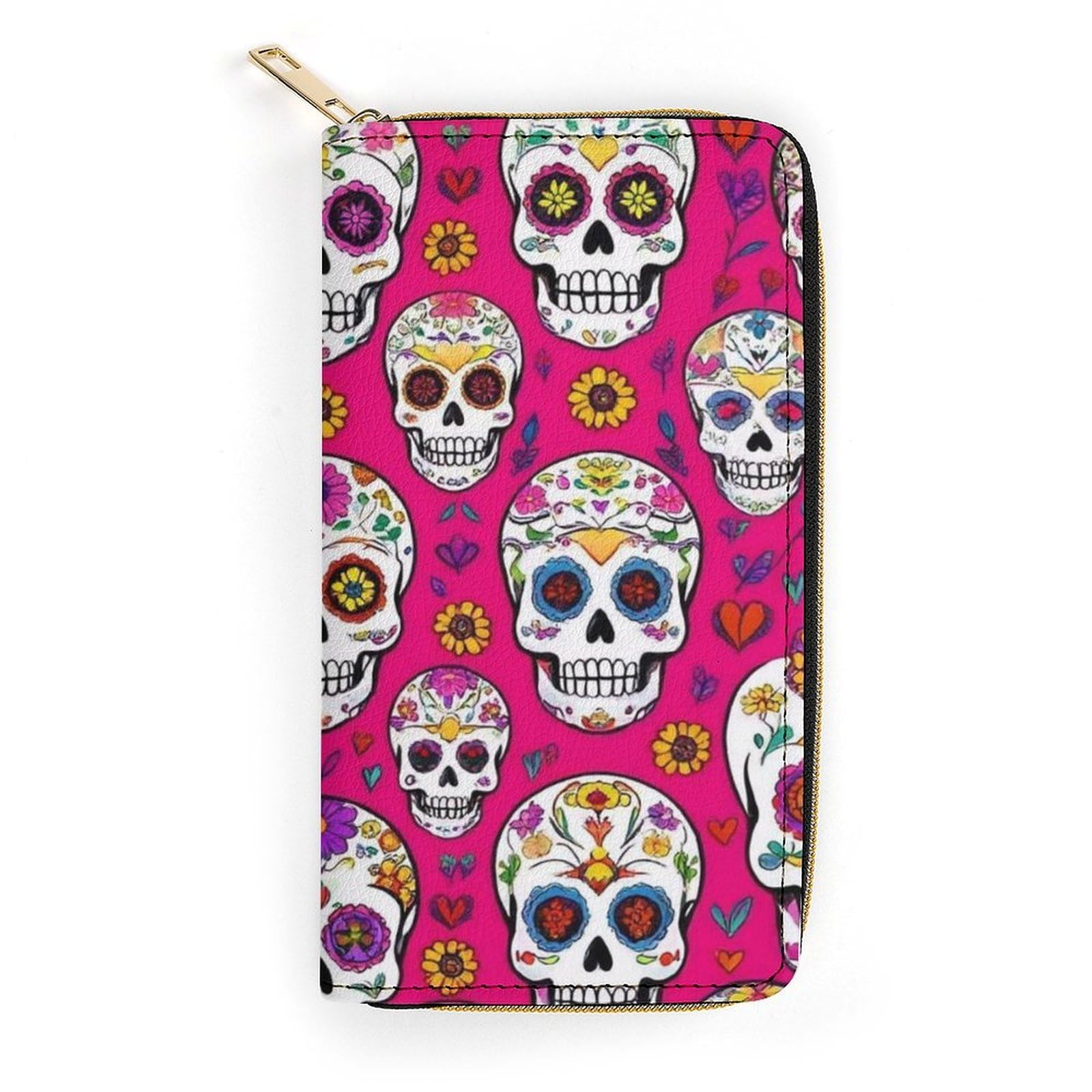 Women's Cute Decor Wallet, Long PU Zipper Wallet, Travel Purse Fashion Design, Huge Storage Capacity Purse Day Dead Mexican Sugar Skull