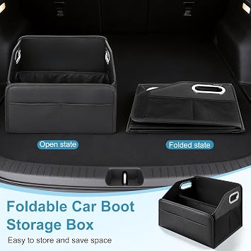 Car Boot Organiser, Foldable Car Boot Storage Box with Handles | Leather Trunk Organiser Storage with Detachable Divider, Versatile Boots Tidy for Cars, SUV and Jeep