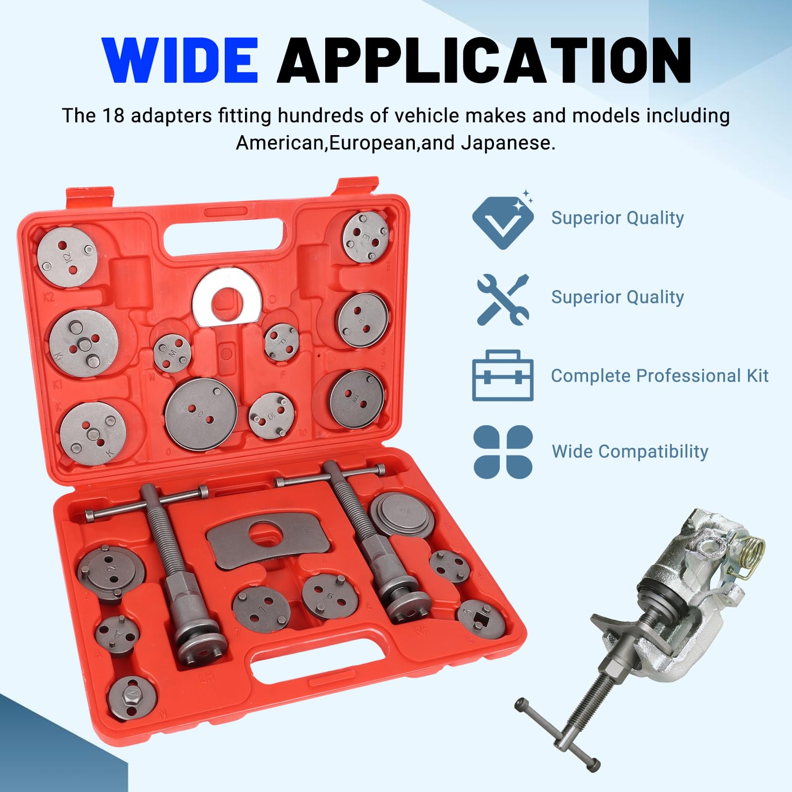 OiLiehu Kit Repousse Piston Frein 22 Pièces, Outils de Repousse Piston Frein Arrière, pour Remplacement de Disque Outil et Adaptateurs et Mallette