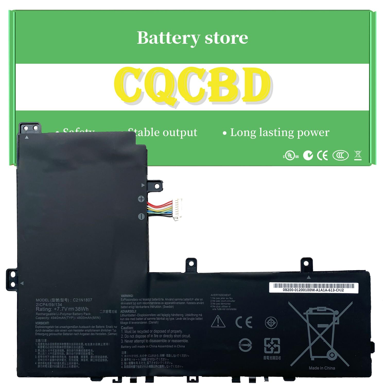 C21N1807 C21PICH Battery for Asus ChromeBook C223NA C223NA-DH02 C223NA-GJ0025 VivoBook E12 E203NA-FD020TS E203NA-FD048T E203NA-FD088T E203NA-FD026T Series (7.7V 38Wh/4800mAh)