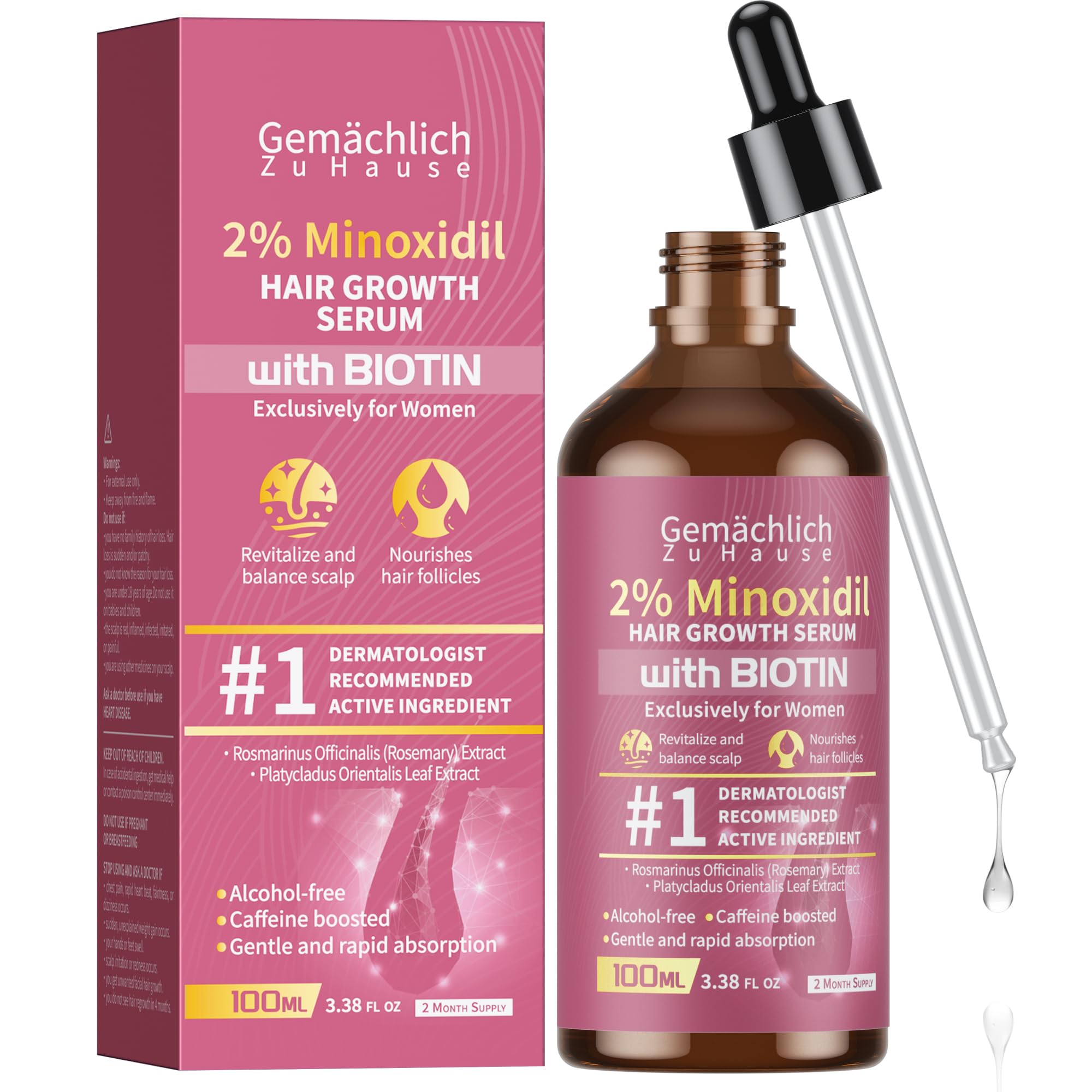 Minoxidil for Women Hair Growth with Biotin 100ML Topical Minoxidil Serum with Rosemary for Hair Regrowth Treatments Non-Greasy