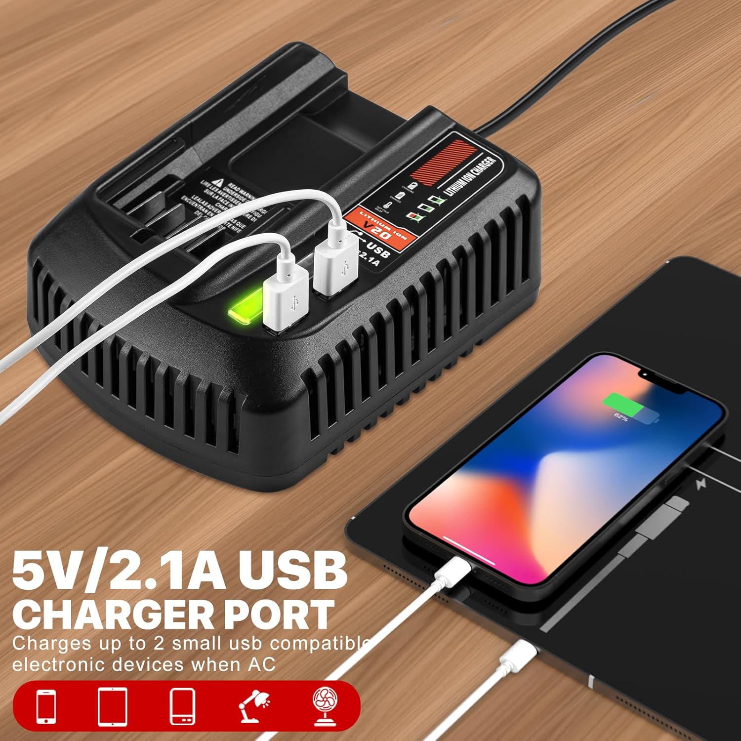 2Pack 20V 3.5Ah Battery and Charger Set for Craftsman 20V Lithium Battery CMCB202 CMCB204 CMCB206 CMCB201 CMCB100 CMCB104 Replacement for Craftsman V-20 Battery and Charger Kit - Image 6