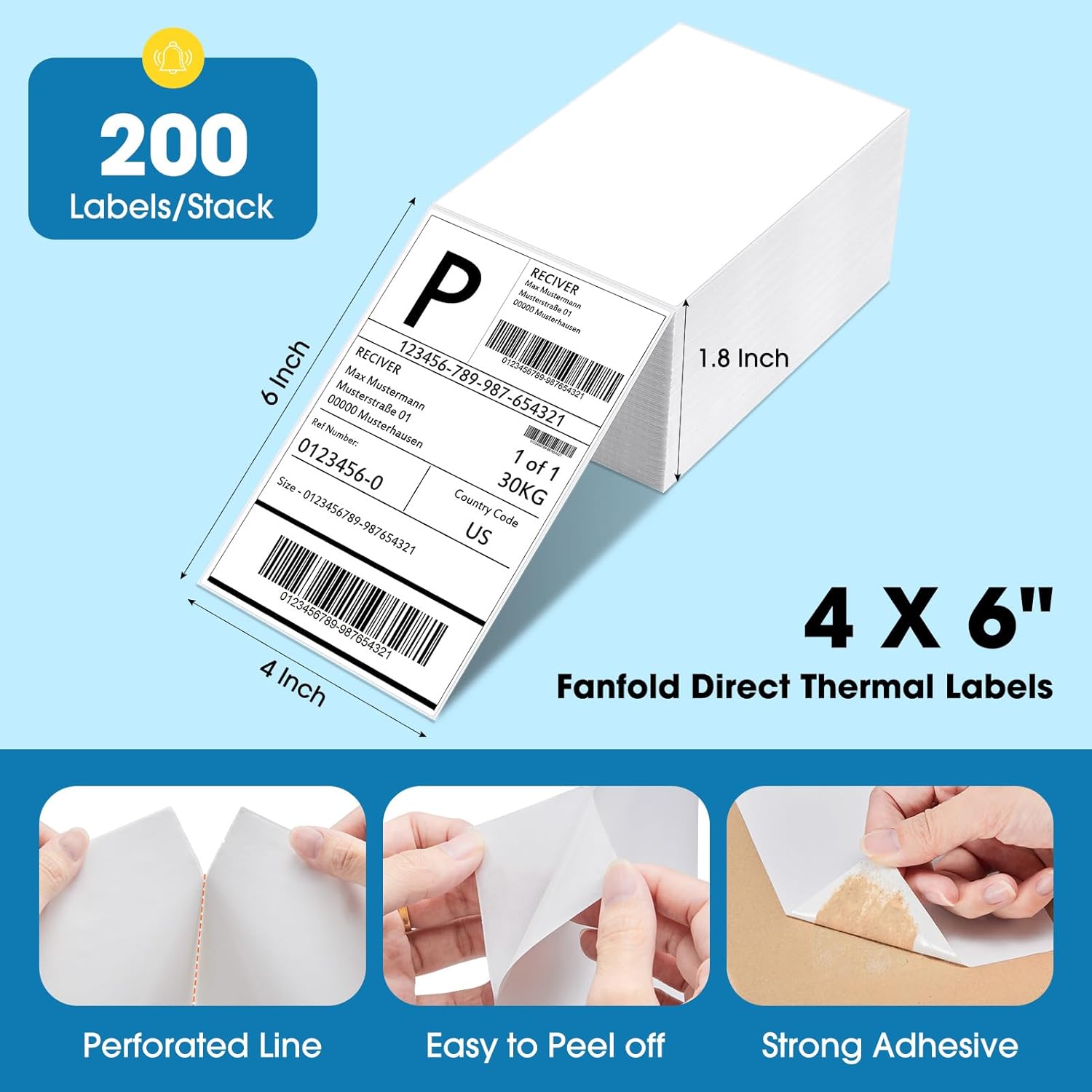 Fuxury Thermal Labels 4x6 200 Labels Fanfold Direct Shipping Label with Perforated and Strong Adhesive Mailing Stickers Paper Thermal Printer Sticker for Most Printer Shipping Supplies - Image 2