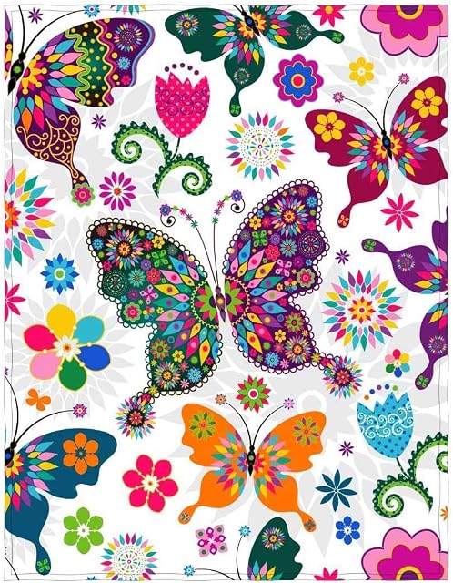 YISUMEI 150x200 cm Blanket Comfort Warmth Soft Cozy Easy Care Machine Wash Colourful Butterfly