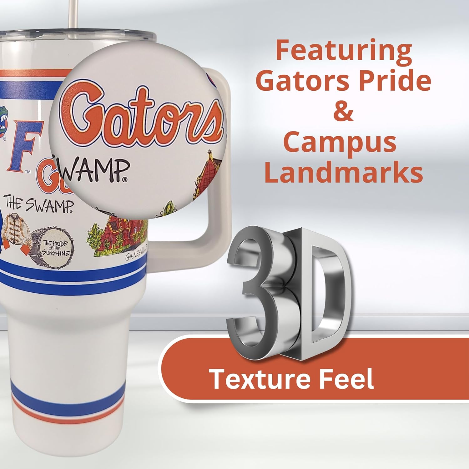 Magnolia Lane University of Florida 40 oz Travel Mug with Handle Stainless Steel Insulated Tumbler with Handle, Lid and Straw – Unique Decorative Bottle – For Ice Water, Coffee, or Smoothie
