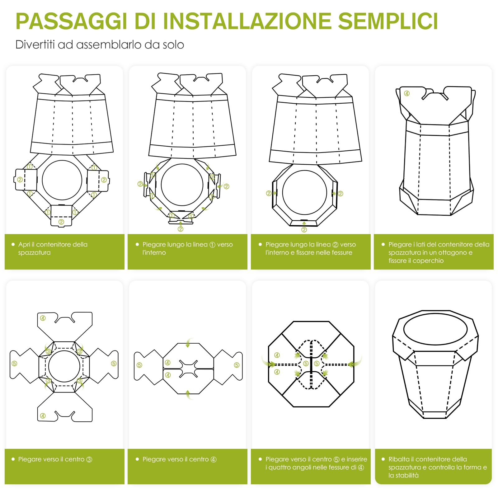 5-Pack Cestini di Cartone (12L) Riutilizzabili, Pieghevoli, Riciclabili, Senza Plastica- Cestini Spazzatura & Toilette di Emergenza per Bambini - Cestini per Ufficio, Camera da Letto, Uso in Movimento