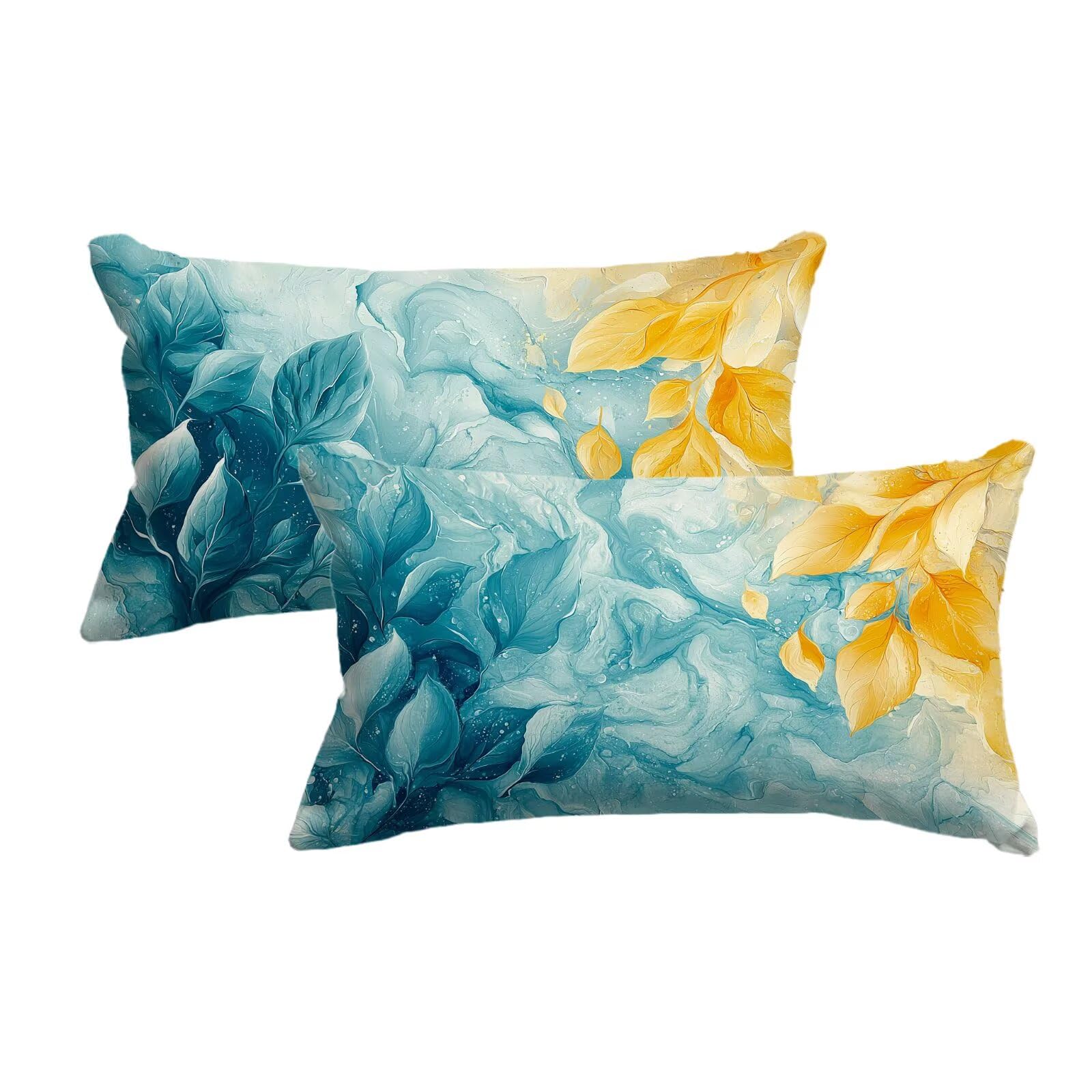 Housse de coussin extérieur lin imperméable bleu 40x60 lot de 2 taies haut de gamme
