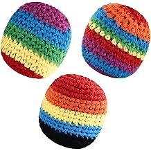 OYB 3Pcs Handmade Crochet Footbag, Assorted Footbag Crochet Hacky Sack for Adults, Soft Pellet Filled Sack for Hacky Skill Training, Random Color and Style Sent