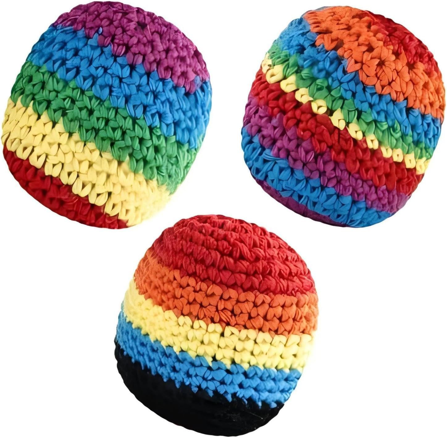 Photo 1 of OYB 3Pcs Handmade Crochet Footbag, Assorted Footbag Crochet Hacky Sack for Adults, Soft Pellet Filled Sack for Hacky Skill Training, Random Color and Style Sent