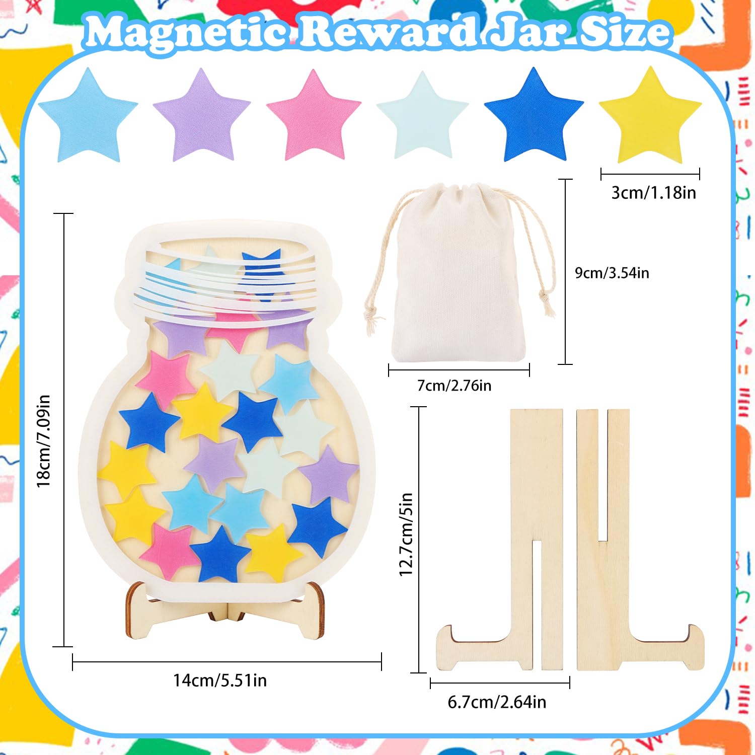 Star Rewards Jar,UHOMENY 30pcs Coloured Stars Reward Charts for Motivate Good Behavior Star Incentive Jar with Wooden Holder for Home School Classroom Behaviour Rewards Decorations - Image 2