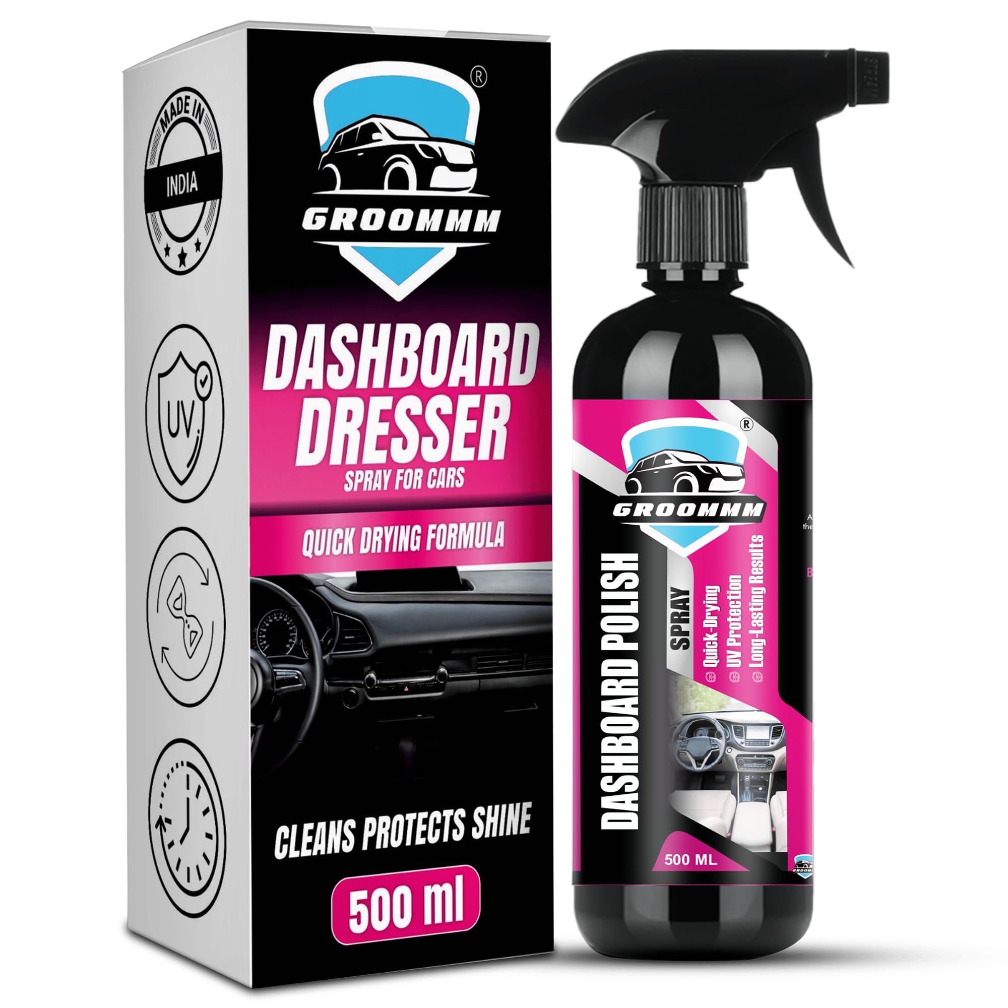 Car Dashboard Polish 500ML For Car Interior & Black Plastic Protectant | Car Interior Polish For Preventing Color Fading, Cracks & Sunrays Damage | Provides Rich Glossy Black Shine To Plastic