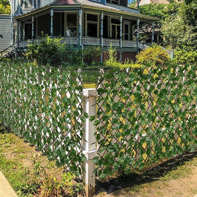Image of Artificial Grass Trellis with Ivy Leaves (2 Pieces) I Expandable Garden Grass Fence I UV Protected I Outdoor Indoor (Green, 1 Piece is 4 Feet x 1 Feet, expands to 9 FEET x 1.6 Feet)